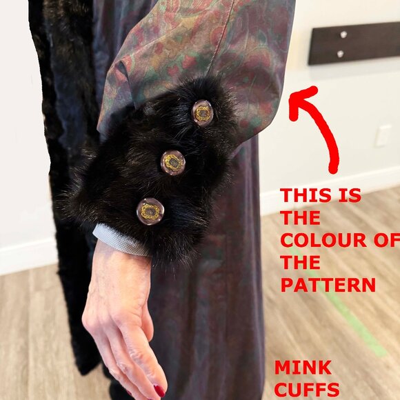 NEW PHOTOS! MINK COAT REVERSES TO WATER-RESISTANT FABRIC, BLACK & MULTICOLOUR, - Picture 14 of 14